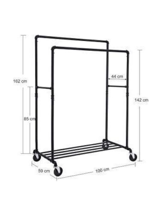 Rollbar Kleiderständer Schwarz 100x59x142cm