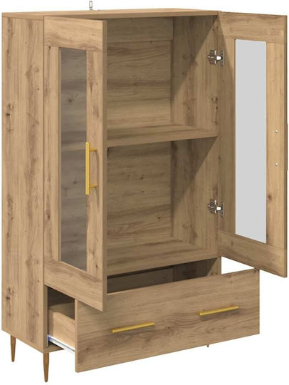 Wall Living Room Display Cabinet made of Wood & Metal with Glass Artisan Oak 69.5x31x115cm