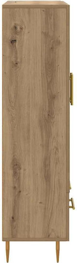 Wall Living Room Display Cabinet made of Wood & Metal with Glass Artisan Oak 69.5x31x115cm