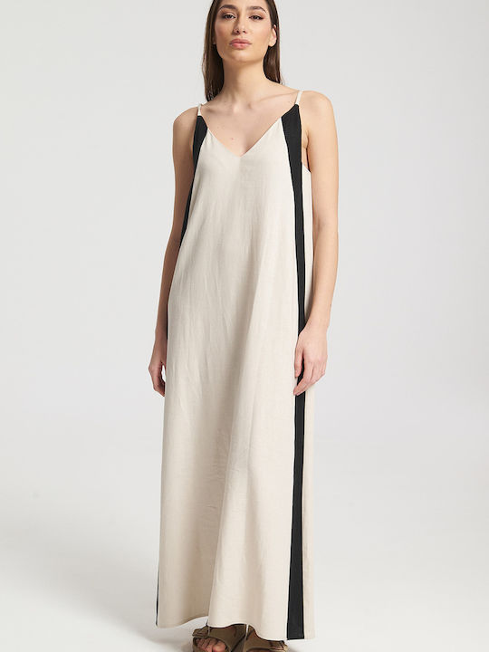 Καλοκαιρινό Maxi Φόρεμα Beige/black