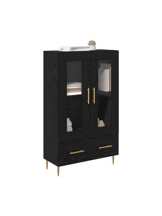 Wall Living Room Display Cabinet made of Wood & Metal with Glass Black Beech 69.5x31x115cm