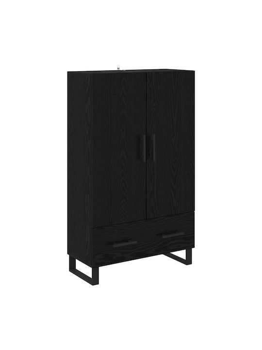 Living Room Display Cabinet made of Wood and Metal with Glass Black Oak 69.5x30x115cm