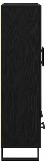Living Room Display Cabinet made of Wood and Metal with Glass Black Oak 69.5x30x115cm