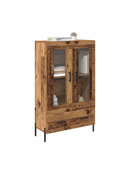Corona Wall Living Room Display Cabinet made of Wood & Metal with Glass Old Wood 69.5x31x115cm