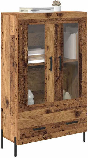 Corona Wall Living Room Display Cabinet made of Wood & Metal with Glass Old Wood 69.5x31x115cm
