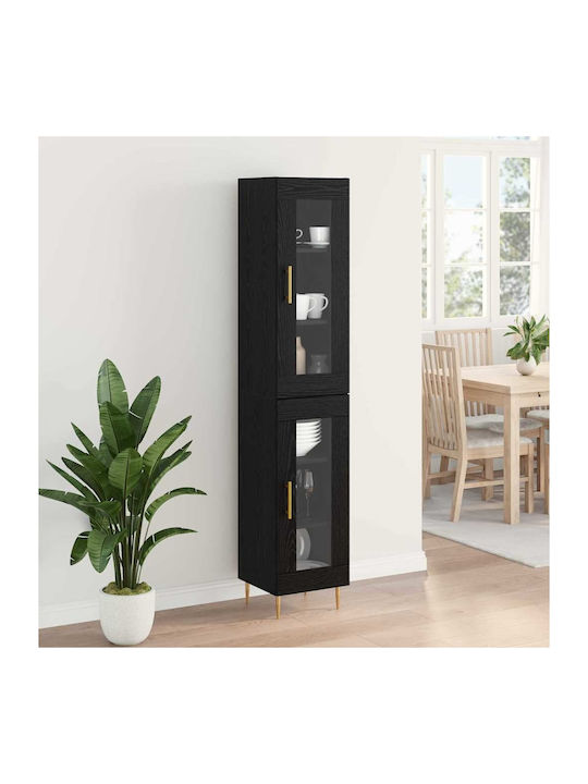 Wand Wohnzimmer Vitrine aus Holz & Metall mit Glas Black Beech 34.5x34x180cm
