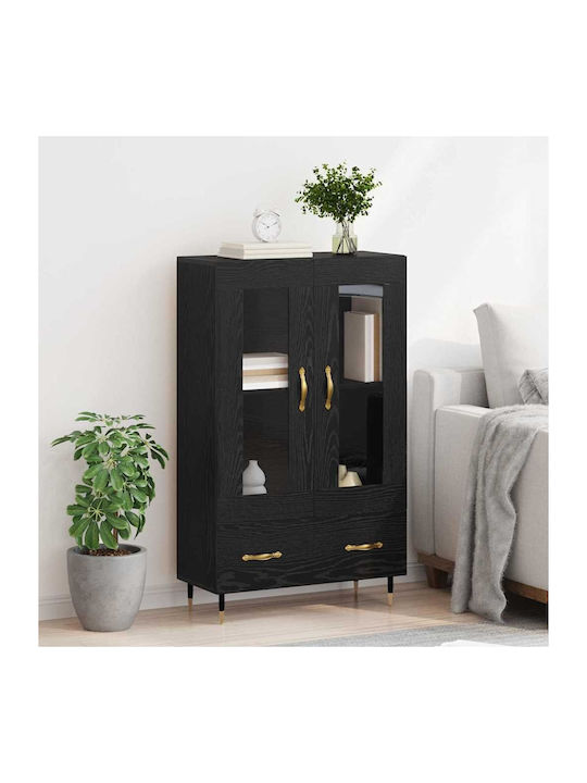 Wall Living Room Display Cabinet made of Wood & Metal with Glass Black Beech 69.5x31x115cm