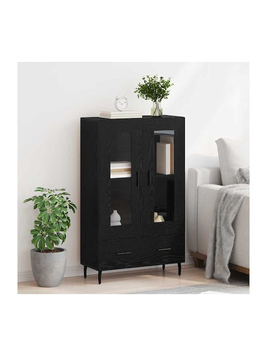 Wall Living Room Display Cabinet made of Wood & Metal with Glass Black Beech 69.5x31x115cm