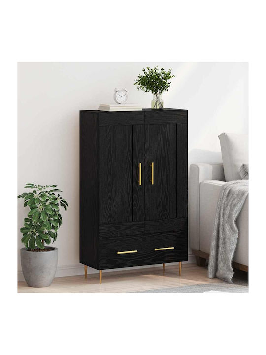 Wand Wohnzimmer Vitrine aus Holz & Metall mit Glas Black Beech 69.5x31x115cm