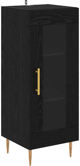Wall Living Room Display Cabinet made of Wood & Metal with Glass Black Beech 34.5x34x180cm