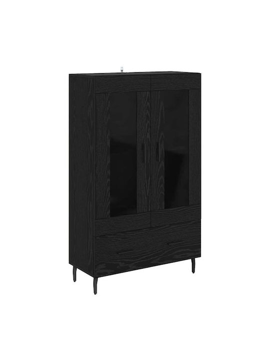 Wall Living Room Display Cabinet made of Wood & Metal with Glass Black Beech 69.5x31x115cm