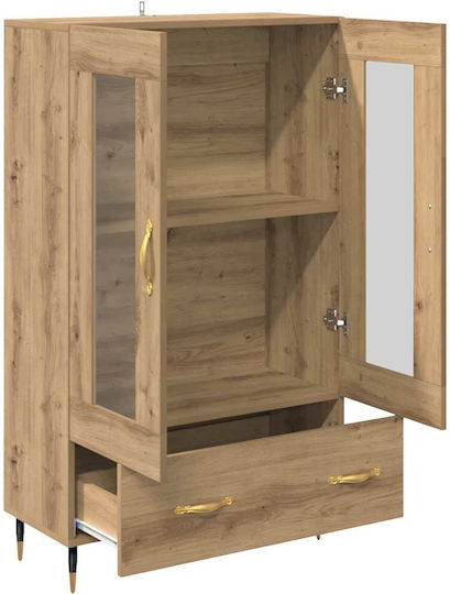 Vitrină Suspendată pentru Sufragerie din Lemn și Metal Stejar Artisan cu Geam 69,5x31x115 cm