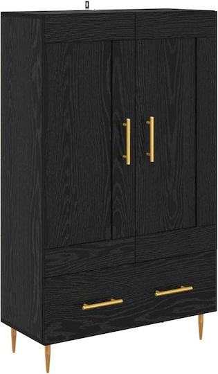 Wall Living Room Display Cabinet made of Wood & Metal with Glass Black Beech 69.5x31x115cm