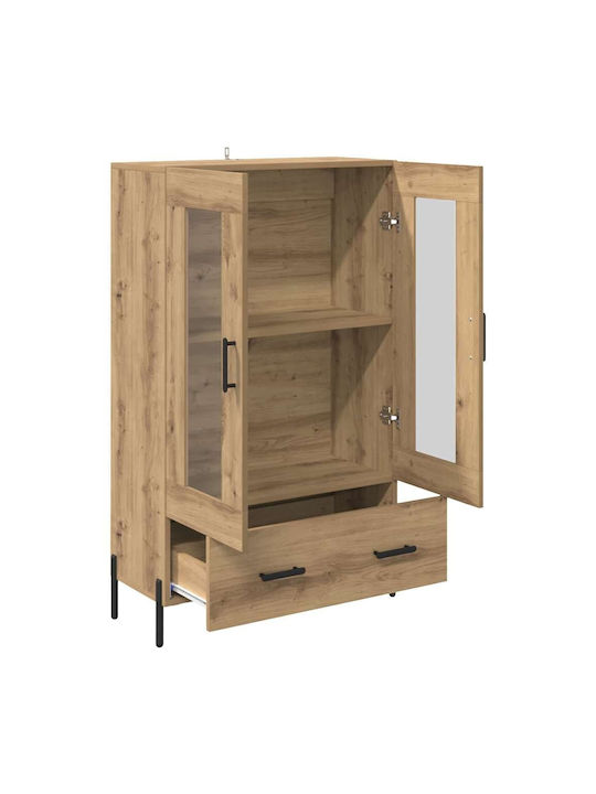 Corona Wall Living Room Display Cabinet made of Wood & Metal with Glass Artisan Oak 69.5x31x115cm