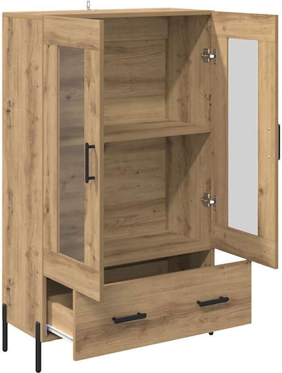 Corona Vitrină Suspendată pentru Sufragerie din Lemn și Metal Stejar Artisan cu Geam 69,5x31x115cm