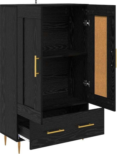 Wall Living Room Display Cabinet made of Wood & Metal with Glass Black Beech 69.5x31x115cm