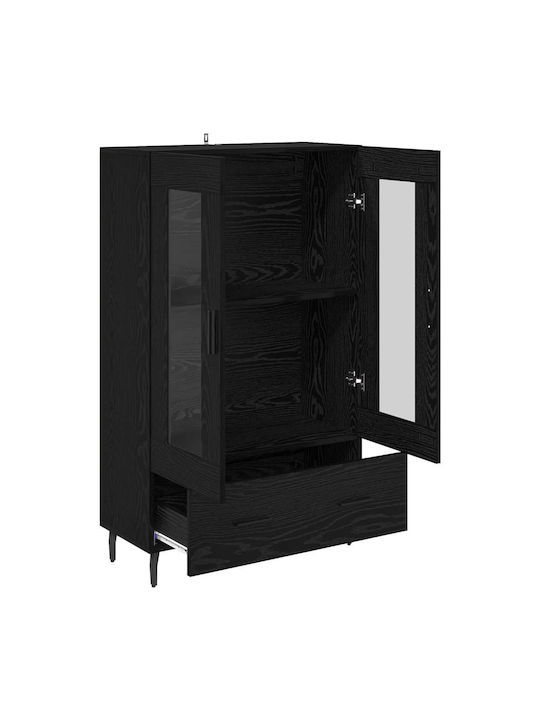 Wall Living Room Display Cabinet made of Wood & Metal with Glass Black Beech 69.5x31x115cm