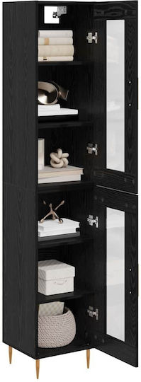 Wall Living Room Display Cabinet made of Wood & Metal with Glass Black Beech 34.5x34x180cm