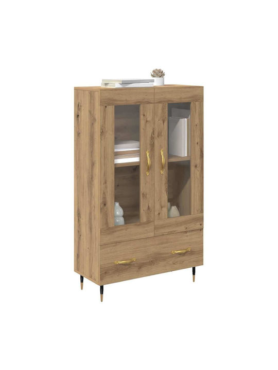 Wall Living Room Display Cabinet made of Wood & Metal with Glass Artisan Oak 69.5x31x115cm