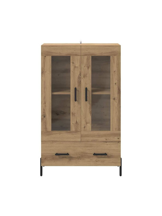 Corona Wall Living Room Display Cabinet made of Wood & Metal with Glass Artisan Oak 69.5x31x115cm
