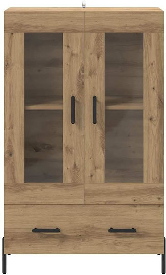 Corona Vitrină Suspendată pentru Sufragerie din Lemn și Metal Stejar Artisan cu Geam 69,5x31x115cm