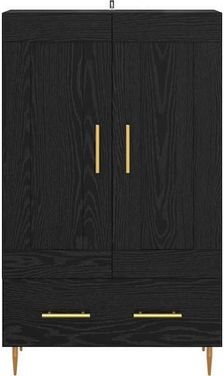 Wall Living Room Display Cabinet made of Wood & Metal with Glass Black Beech 69.5x31x115cm