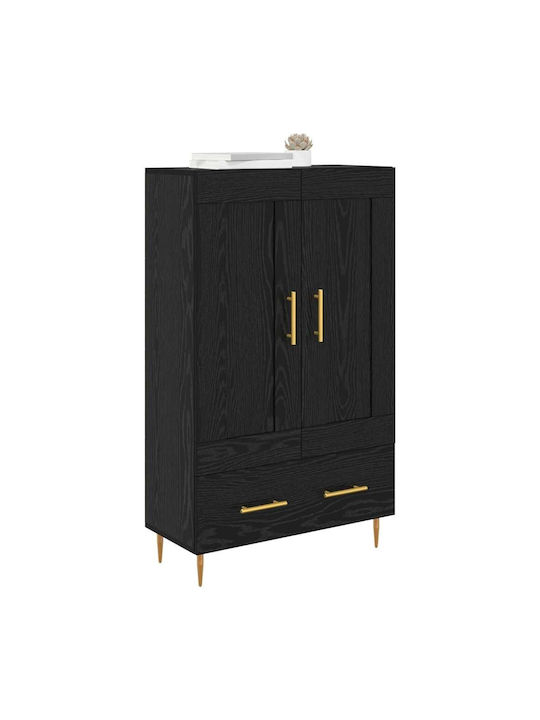 Wand Wohnzimmer Vitrine aus Holz & Metall mit Glas Black Beech 69.5x31x115cm
