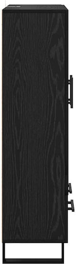 Wall Living Room Display Cabinet made of Wood & Metal with Glass Black Beech 69.5x31x115cm