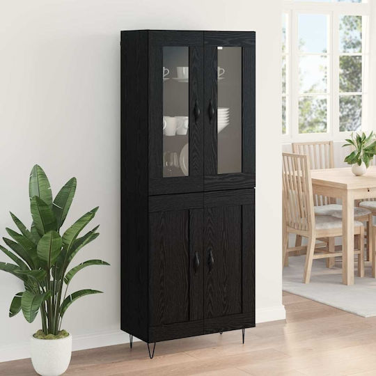 Floor-standing Living Room Display Cabinet made of Wood & Metal with Glass 69.5x34x180cm
