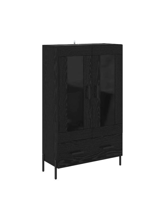 Corona Wohnzimmer Vitrine aus Holz & Metall mit Verglasung Schwarze Eiche 69.5x31x115cm