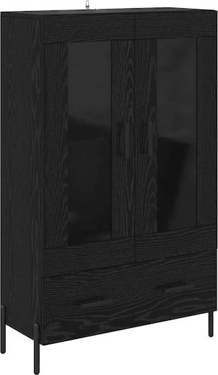 Corona Living Room Display Cabinet made of Wood and Metal with Glass Black Oak 69.5x31x115cm