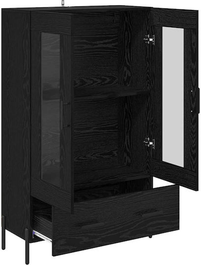 Corona Living Room Display Cabinet made of Wood and Metal with Glass Black Oak 69.5x31x115cm