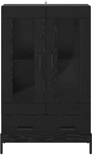 Corona Living Room Display Cabinet made of Wood and Metal with Glass Black Oak 69.5x31x115cm