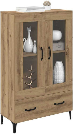 Standvitrine fürs Wohnzimmer aus Spanplatte in Artisan-Eiche mit Glas 70 x 31 x 115 cm