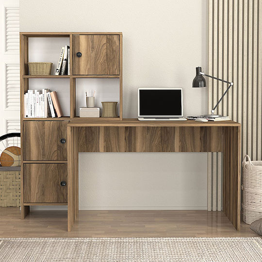 Γραφείο Lesya Ξύλινο με Βιβλιοθήκη Καρυδί 159.2x59.6x141.2εκ.