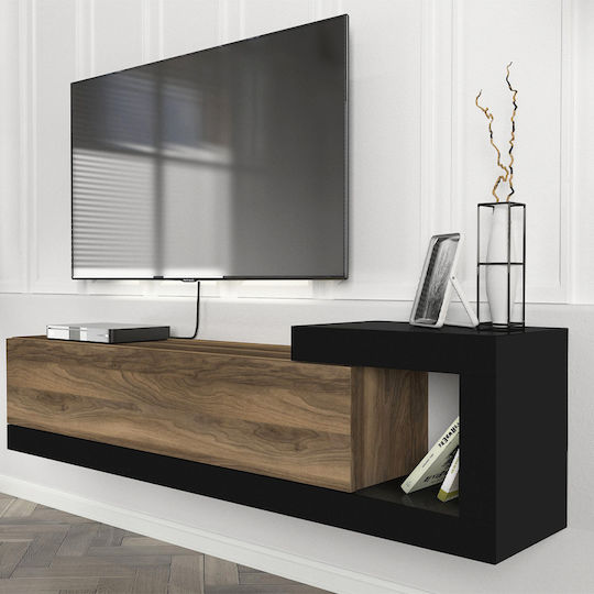 TV-Ständer Volare aus Metall & Walnuss Holz - Schwarz M150xT29.6xH38.6cm