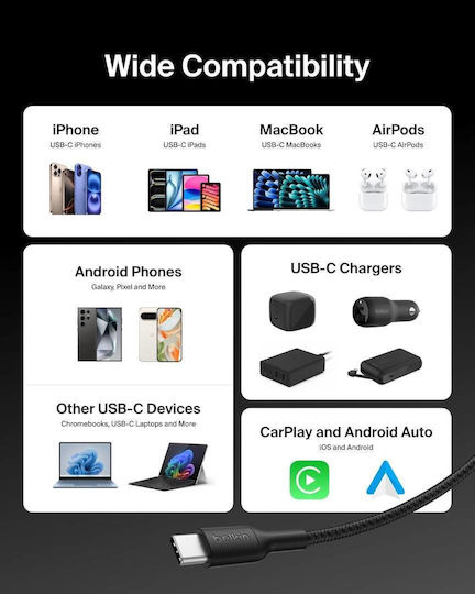 Belkin Boost↑charge Pro Cablu Braided USB-C Masculin - USB-C 240W PD Negru 3m CAB025HQ3MBK