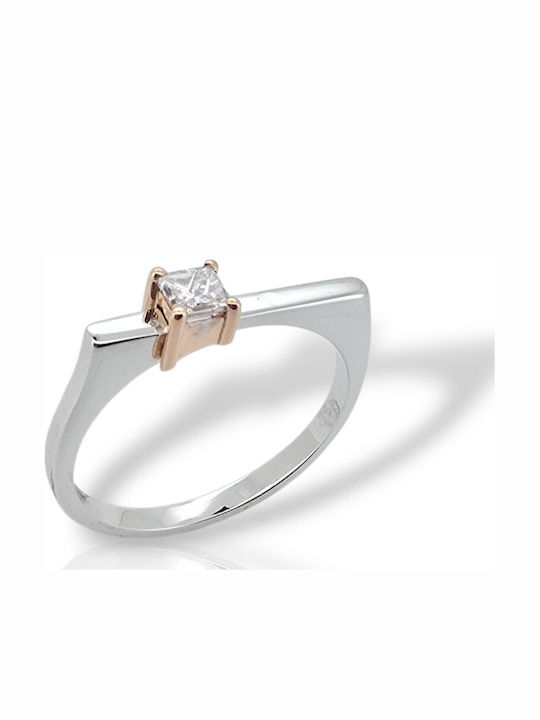 Mentzos Ring with Diamond made of White gold 18K