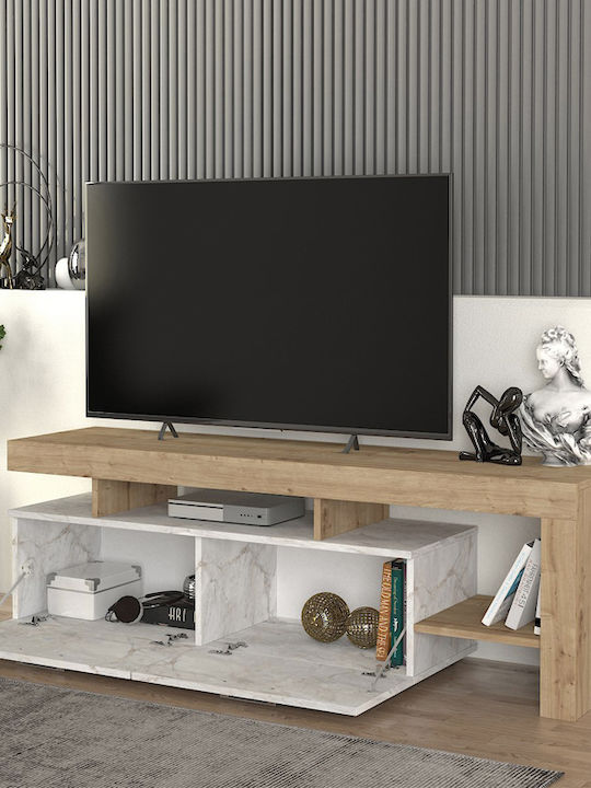TV Stand Acnes White Marble Effect - Sapphire Oak M160xD40xH53cm