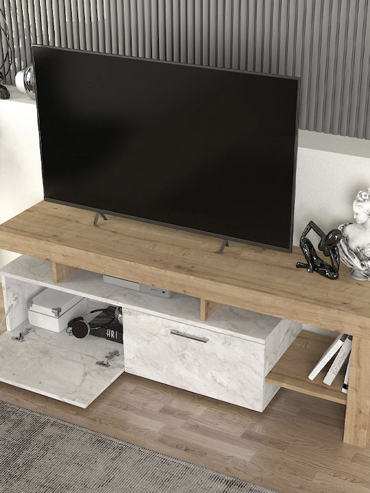 TV Stand Acnes White Marble Effect - Sapphire Oak M160xD40xH53cm