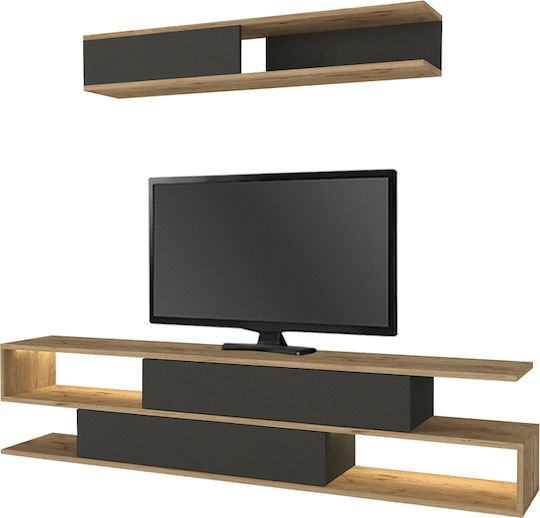 Suport TV cu Iluminare LED Sepet Stejar - Antracit M180xA29.5xÎ39cm