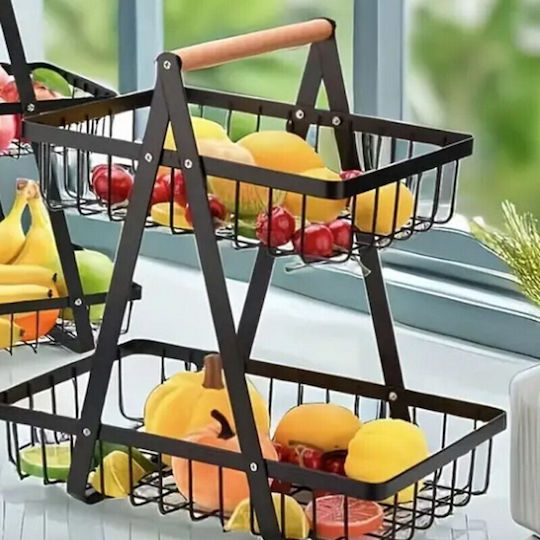 Obstschale Metallisch 2 Niveaus Schwarz 22x14x24cm