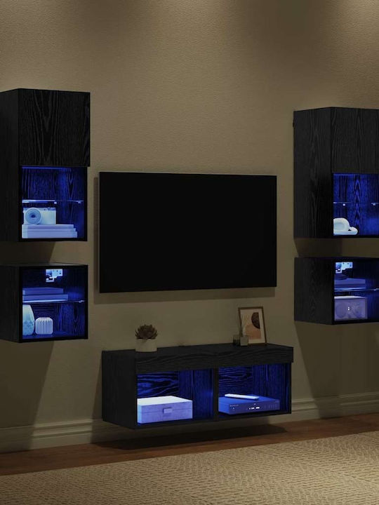 Wohnzimmer TV-Einheit Black Beech mit Vitrine & Beleuchtung L30xB30xH30cm