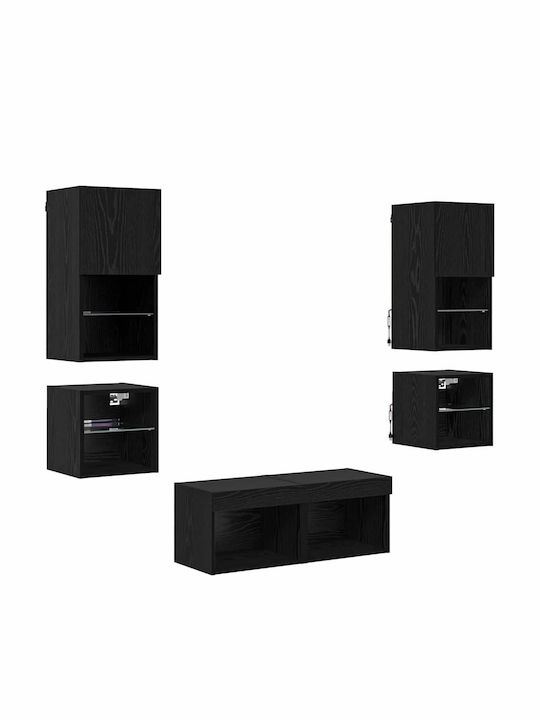 Wohnzimmer TV-Einheit Black Beech mit Vitrine & Beleuchtung L30xB30xH30cm