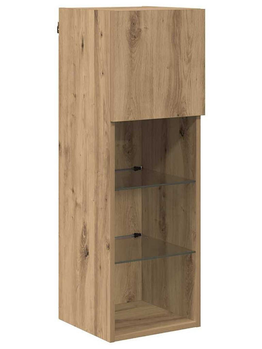 Wall Living Room Cabinet Made of Particle Board with Lighting Brown 30.5x30x90cm