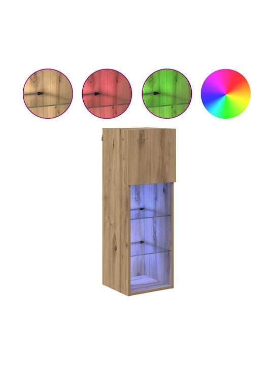 Wall Living Room Cabinet Made of Particle Board with Lighting Brown 30.5x30x90cm