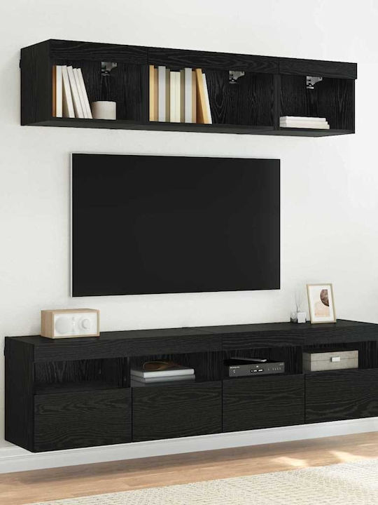 Living Room TV Unit with Lighting Black Beech L80xW30xH40cm