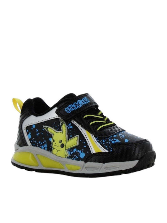 Παιδικά Sneakers Ανατομικά με Σκρατς & Φωτάκια Μαύρα