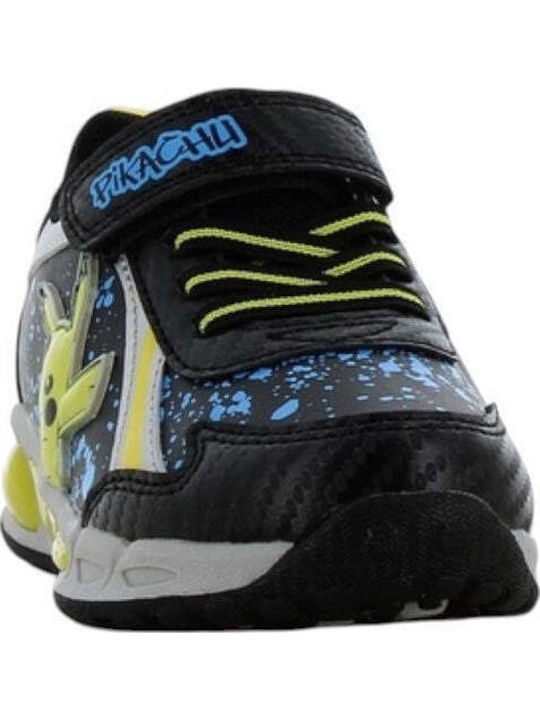 Παιδικά Sneakers Ανατομικά με Σκρατς & Φωτάκια Μαύρα