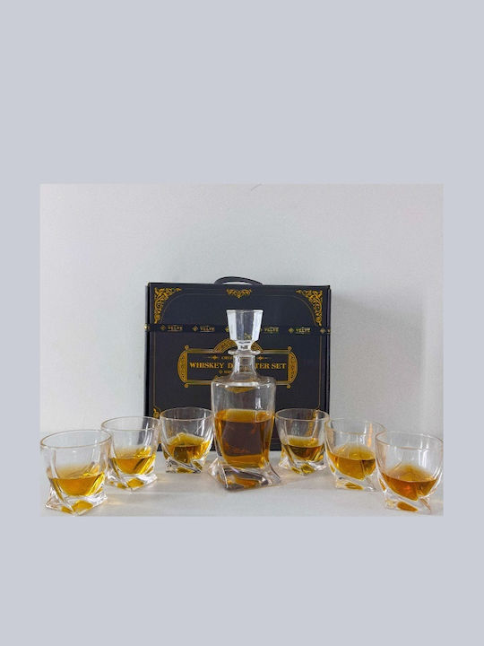 Velve Decantor Din Sticlă Pentru Servirea Whiskey 35cm Cu Dop și Pahare Transparente 1000ml